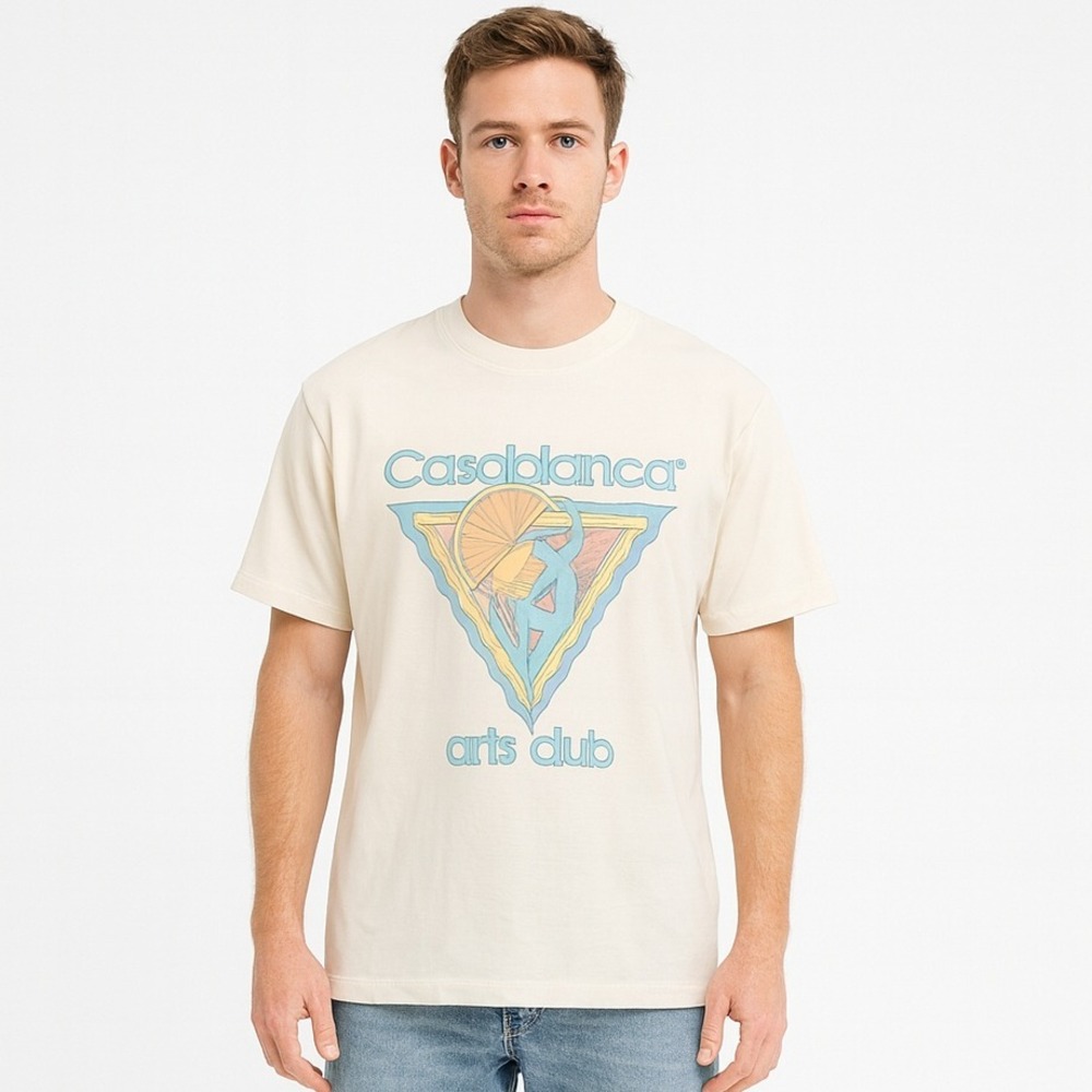 Casablanca Paris Arts Club Graphic White Men Tee - Pink Spray Back - Small